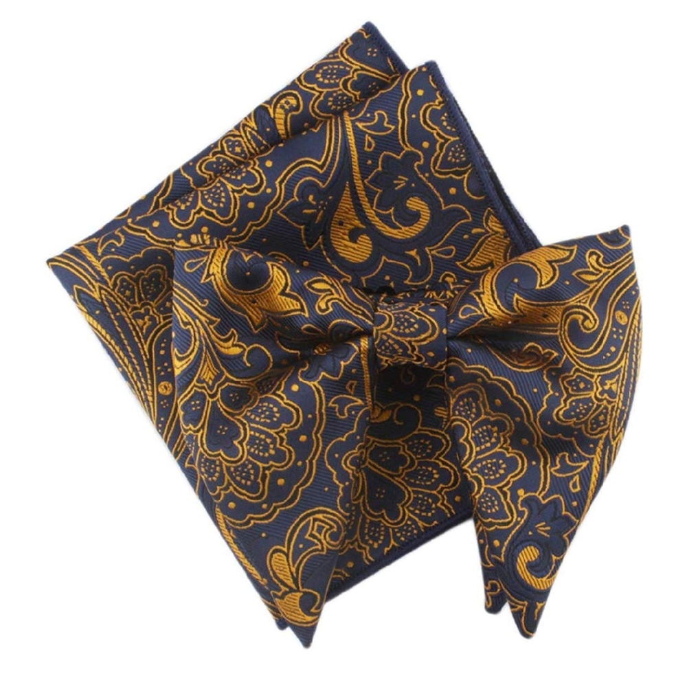 Mens Over Sized Bow Tie Pocket Square Set Paisley